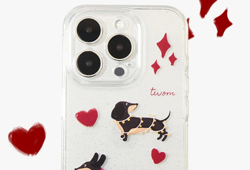 Show Your Puppy Love: iPhone 16 Pro Max Case Dachshund Love Clear Sparkle Edition