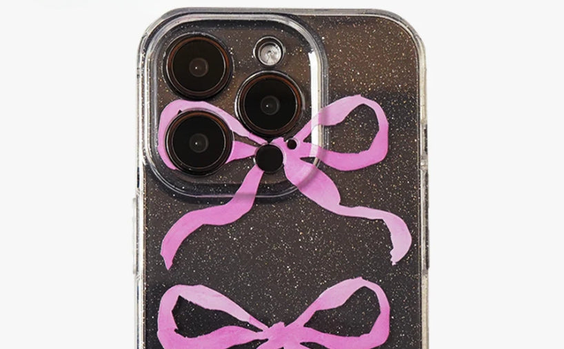 Elegance with a Sparkle: iPhone 16 Pro Max Case Pink Ribbon Bow Transparent Edition