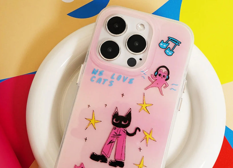 Purr-fectly Adorable: iPhone 16 Pro Max Case We Love Cats Pink Cartoon Edition