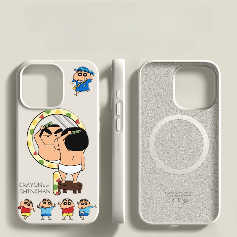 Featuring characters from "Crayon Shin-chan," including a sumo wrestler and Shin-chan in various outfits, the iPhone 16 Pro Max Crayon Shinchan Case offers liquid silicone protection, a triple-layer shockproof design, anti-dust properties, and a soft touch. The MagSafe-compatible case also showcases various cute cartoon designs on the back.