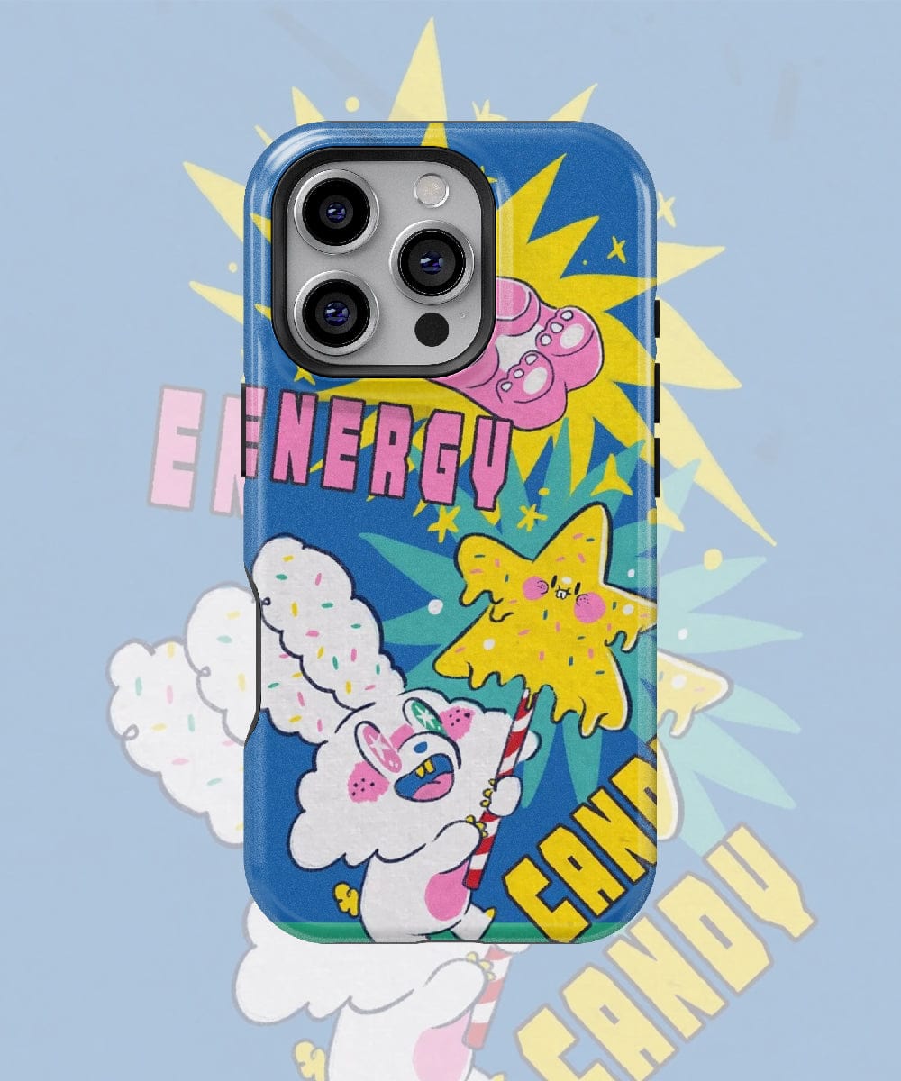 Introducing the Energetic Candy Cartoon iPhone 16 Pro Max Case – a fun pop art design featuring a character holding a star-shaped wand, colorful "Energy Candy" text, and vibrant graphics in the background. This playful and bold case offers durable dual-layer protection for your device.