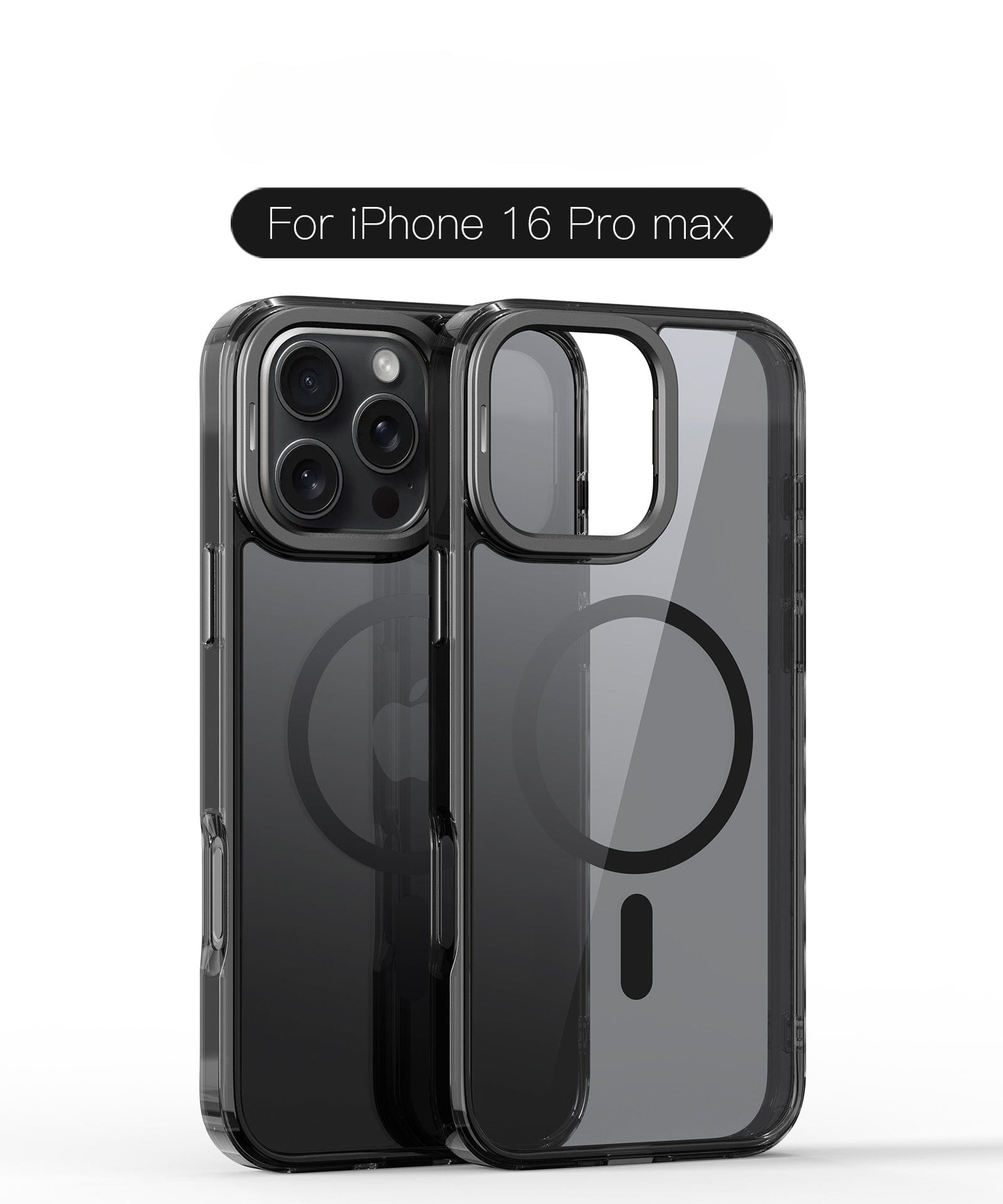 The Clear MagSafe iPhone 16 Pro Max Case with Metal Camera Bracket features a transparent back and black camera cutout, combining TPU+PC materials for anti-scratch and drop protection while maintaining your device’s sleek look.