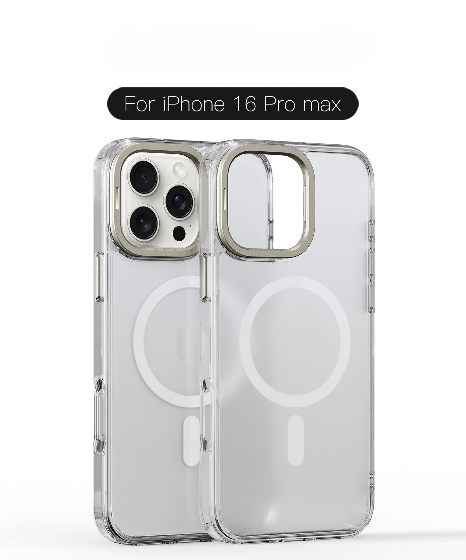 Discover the perfect Clear MagSafe iPhone 16 Pro Max Case with Metal Camera Bracket, combining anti-scratch and drop protection with reinforced corners and a precise circular MagSafe alignment guide on the back, all crafted from durable TPU+PC material.