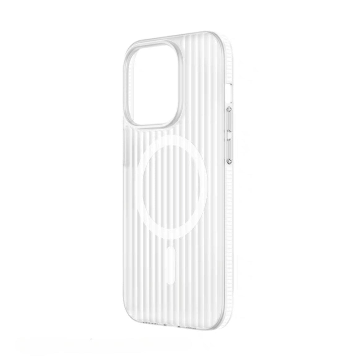 iPhone 16 Pro Max case with a corrugated matte texture and circular MagSafe-compatible design in the center, featuring precise cutouts for the camera and side buttons, and offering a shockproof slim design.