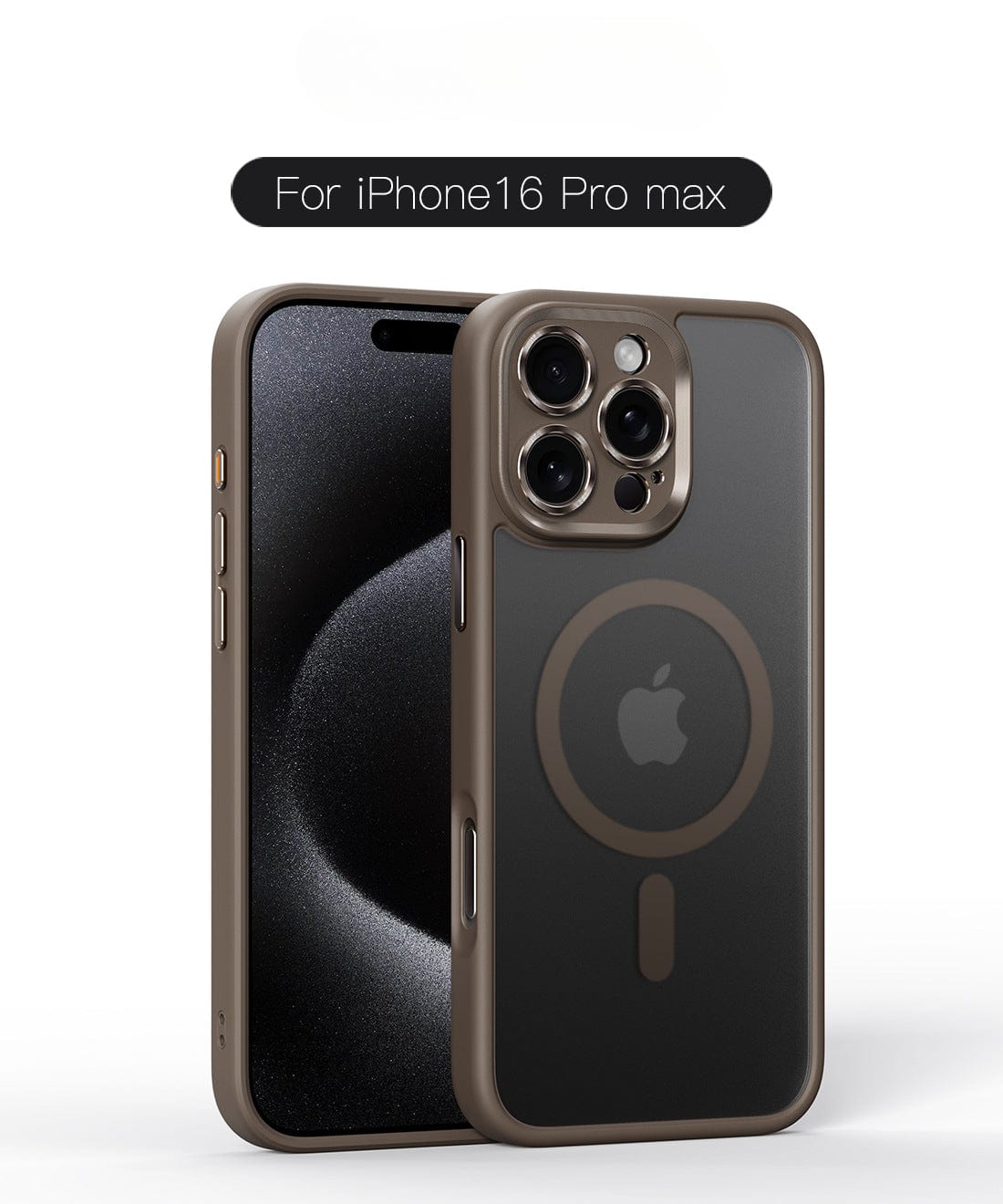 The Durable MagSafe iPhone 16 Pro Max Case, made from TPU+PC material with shockproof air cushions and camera protection, is displayed showcasing both the front and back views of the phone.