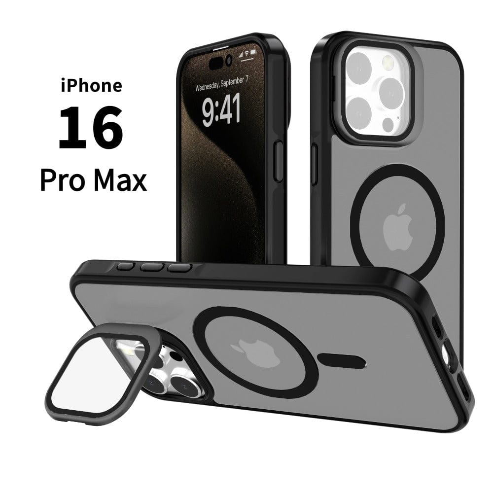 Three iPhone 16 Pro Max units, each encased in a Silky Touch iPhone 16 Pro Max Case with Ring Holder, featuring a large camera array and MagSafe compatibility. The screen displays the time, 9:41, and the date, Wednesday, September 7.