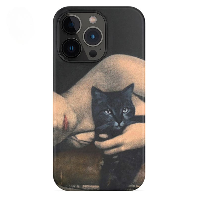 Artistic Portrait iPhone 16 Pro Max Case - Vintage Black Cat and Woman Design, Ultra-Slim, Full Protection