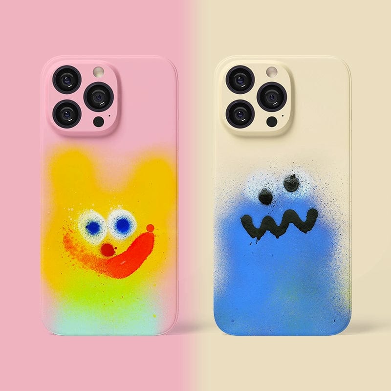 Colorful Spray Art iPhone 16 Pro Max Case Set - Playful Faces in Vibrant Graffiti Style