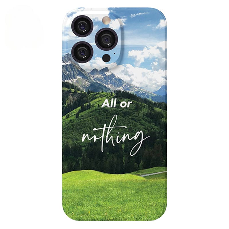 Mountain Landscape iPhone 16 Pro Max Case - Inspiring Scenic Design with "All or Nothing" Quote