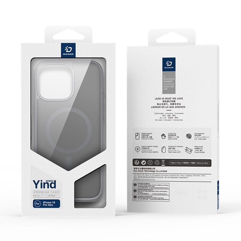 Front and back view of the Yind Premium Case packaging for iPhone 15 Pro Max, showcasing the case and product details. Ideal for those eagerly awaiting the iPhone 16 Pro Max Case with a matte finish, MagSafe compatibility, anti-fingerprint technology, and a shockproof PC backplate.