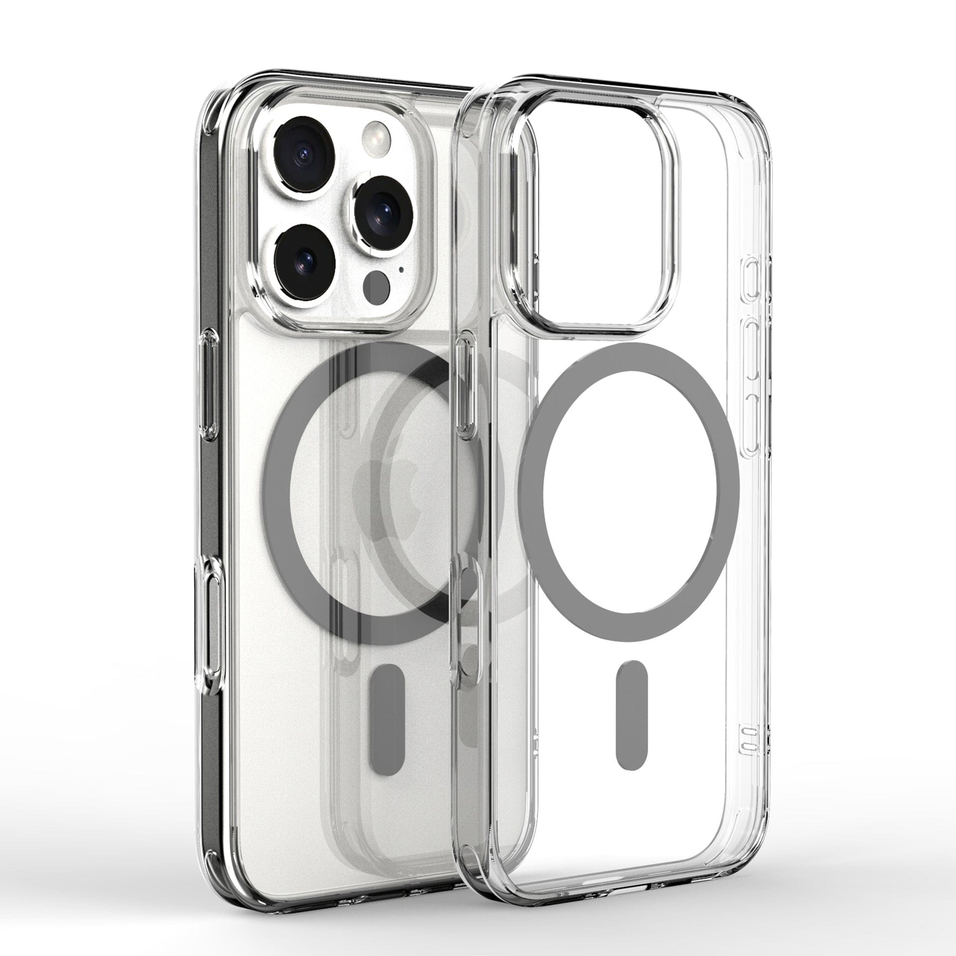 An Ultra-Thin Clear iPhone 16 Pro Max Case with MagSafe, featuring a 0.07mm slim fit and shockproof bumper, is displayed next to a smartphone. It showcases the perfect fit and alignment for the device, complete with TPU frame, PC back, and airbag corners for enhanced protection.