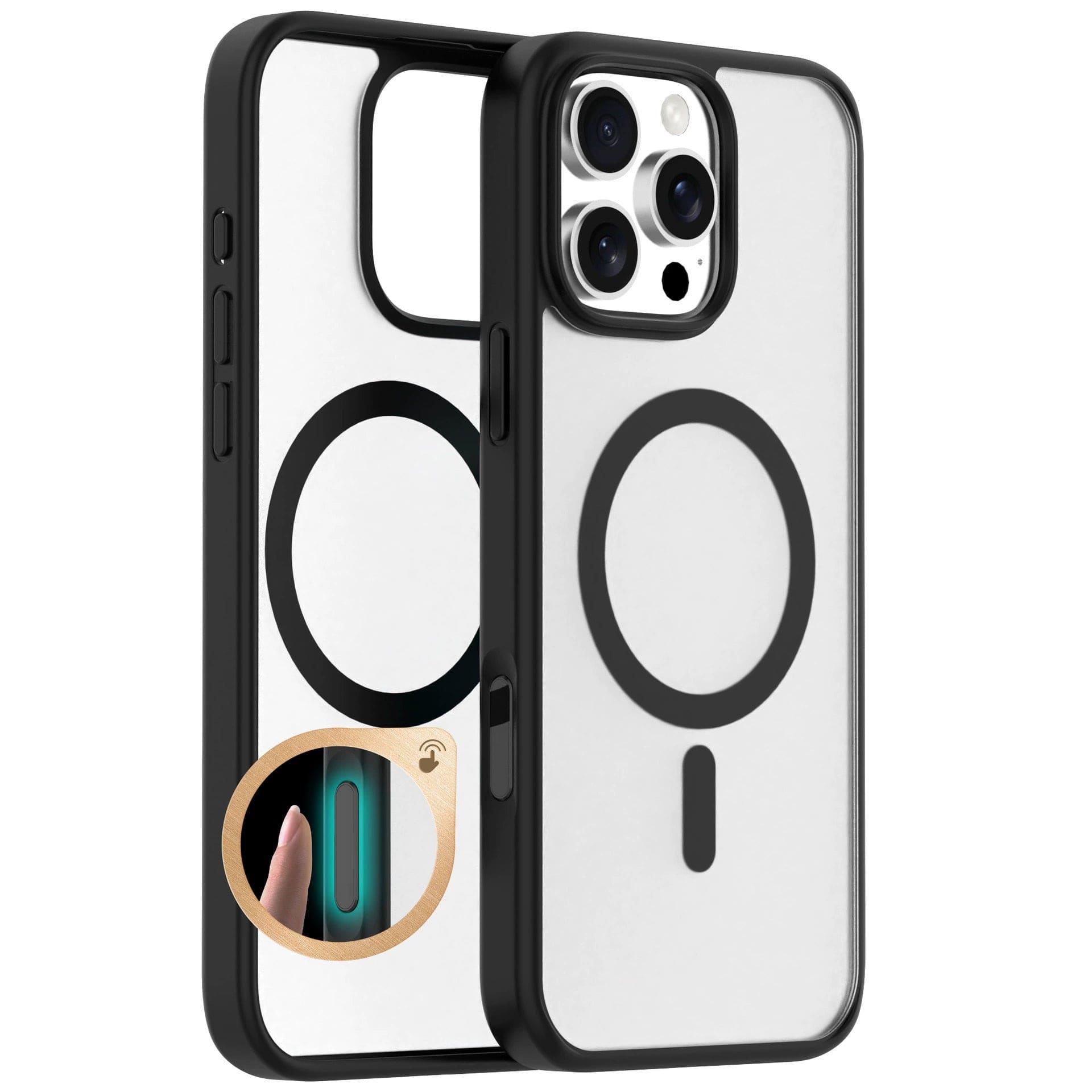 A sleek MagSafe case for the iPhone 16 Pro Max is showcased, featuring a circular design that highlights its magnetic alignment with 24 strong magnets for stable attachment.