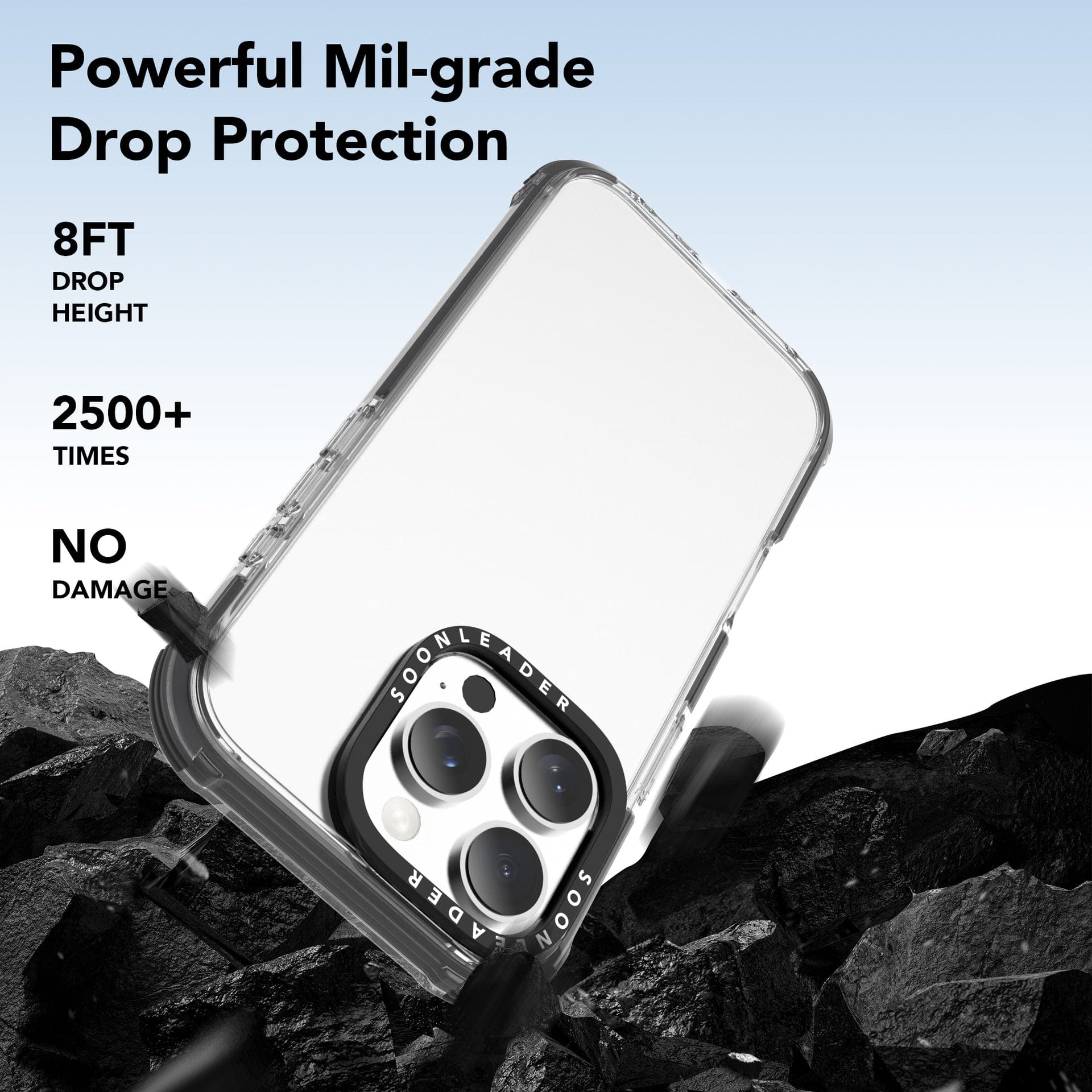 Shown is the iPhone 16 Pro Max Clear MagSafe Case. This anti-yellowing shockproof cover offers powerful military-grade drop protection, capable of withstanding an 8-foot drop over 2,500 times without damage while staying pristine.