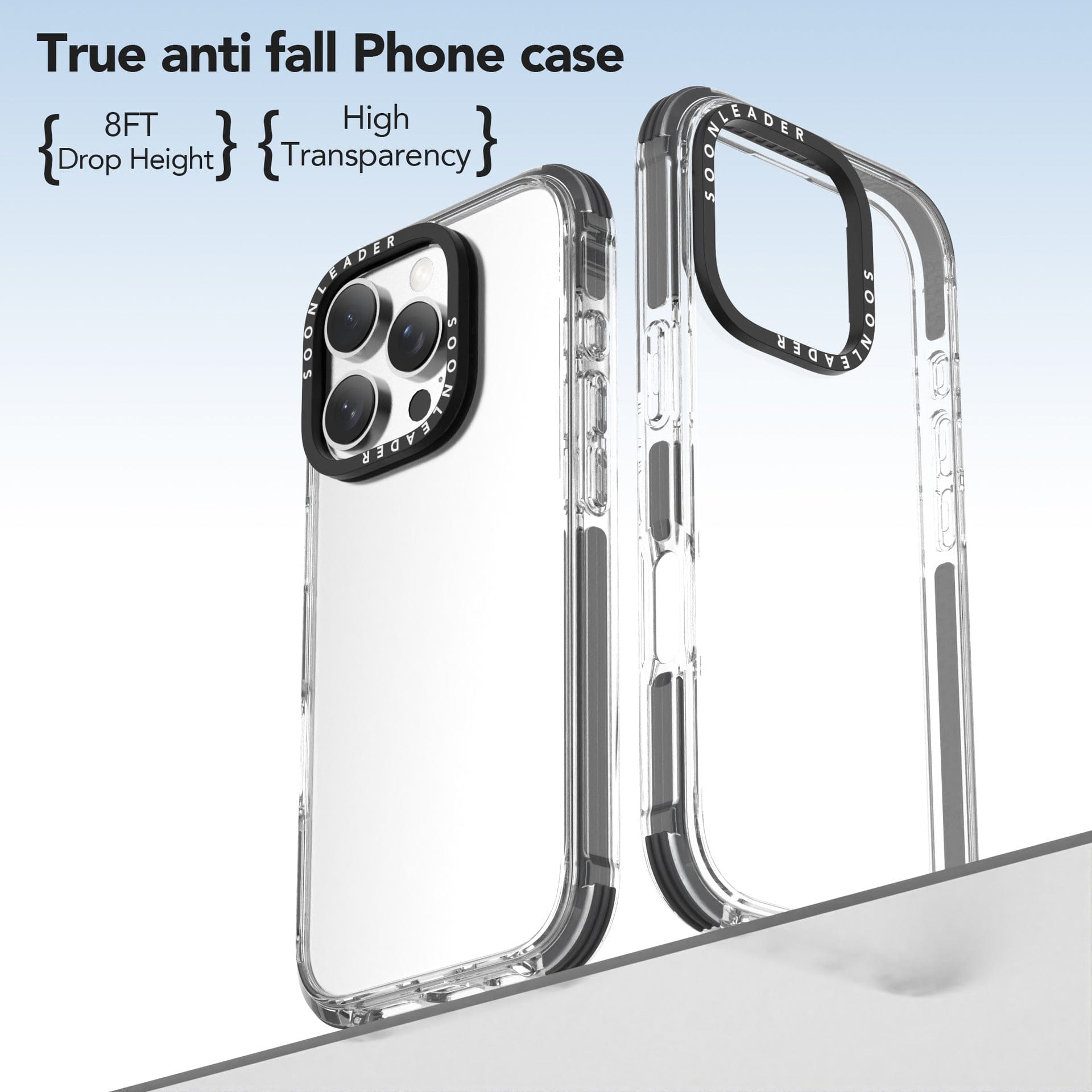 Displayed at an angle, the iPhone 16 Pro Max Clear MagSafe Case showcases its military-grade drop protection with an 8FT drop height and anti-yellowing technology for high transparency.