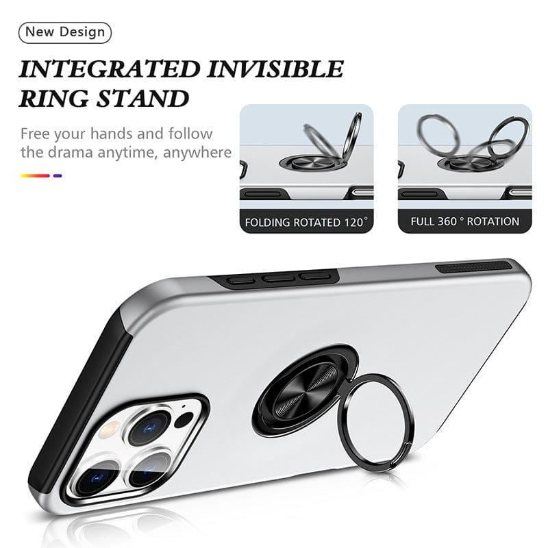 Introducing the iPhone 16 Pro Max Case with 360° Rotating Ring Stand, combining an integrated and invisible ring stand that offers 120° folding rotation for versatile, hands-free use. This case ensures your phone stays safe and stylish with dual-layer shockproof protection and full camera coverage.