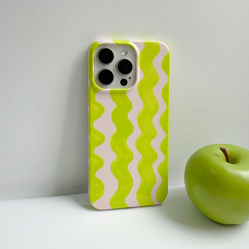 Vibrant Wavy Line iPhone 16 Pro Max Case - Bold Lime Green & Cream Design, Ultra-Slim, Protective Cover