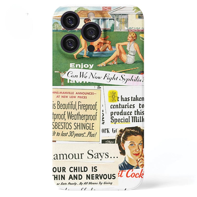 Vintage Advertisement Collage iPhone 16 Pro Max Case - Retro Pop Art Design with Full Protection