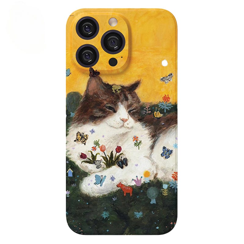Whimsical Cat Garden iPhone 16 Pro Max Case - Artistic and Playful Nature-Inspired Design
