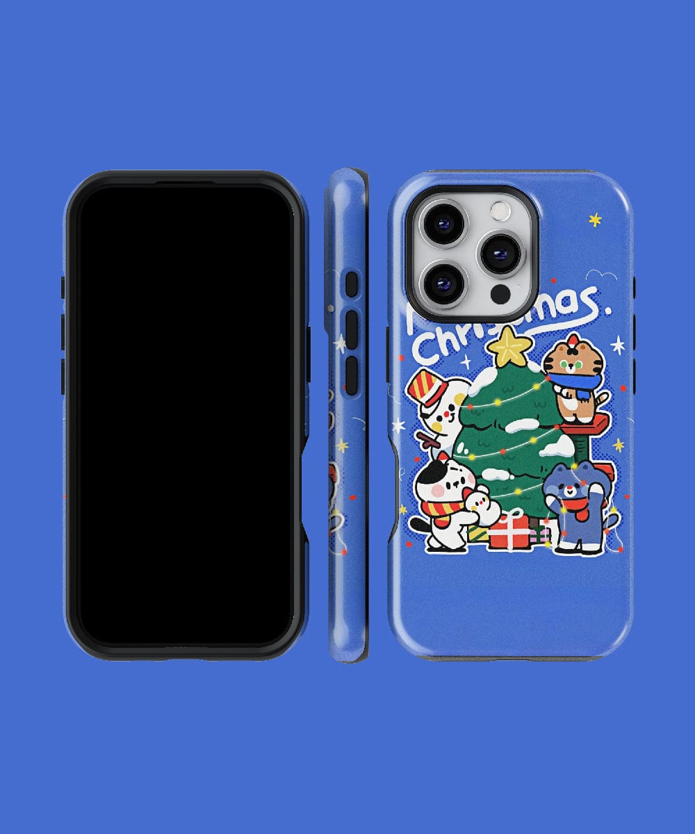 The Merry Christmas Cartoon iPhone 16 Pro Max Case offers a festive holiday design with cute characters and a Christmas tree theme, providing dual-layer protection and MagSafe compatibility. Displayed from front, side, and back angles, it's the perfect Christmas case for your iPhone.