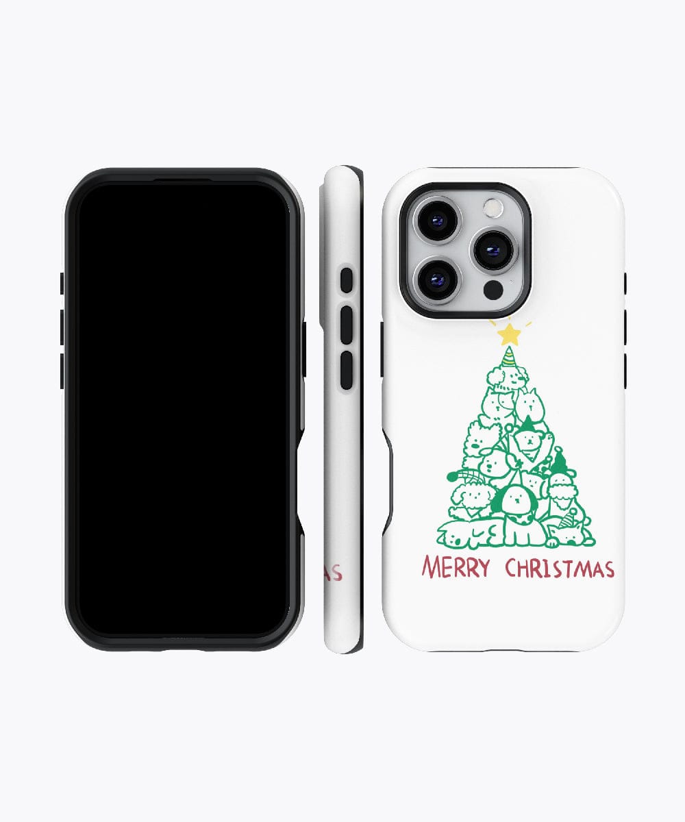 This Cute Animal Christmas Tree iPhone 16 Pro Max case features a minimalist holiday design with a charming animal Christmas tree topped with a star and the words "Merry Christmas" beneath it. It's also MagSafe compatible for effortless charging.