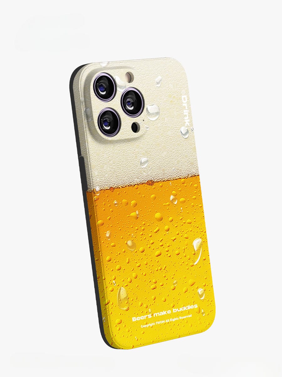 Introducing the Beer Buddies iPhone 16 Pro Max Case: a fun beverage design that resembles a glass of beer, complete with droplets and a frothy top, offering all-inclusive protection for your device.