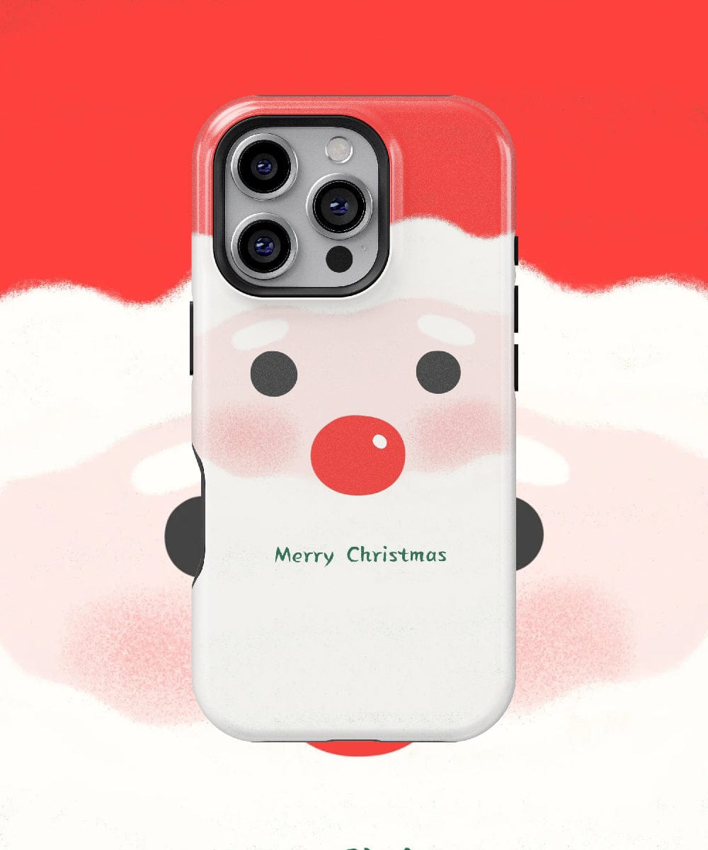 Introducing the Minimalist Santa iPhone 16 Pro Max Case: a festive phone case with a delightful Santa Claus design and "Merry Christmas" wording on a red and white background. It offers dual-layer protection for your device and is MagSafe-compatible for maximum convenience.