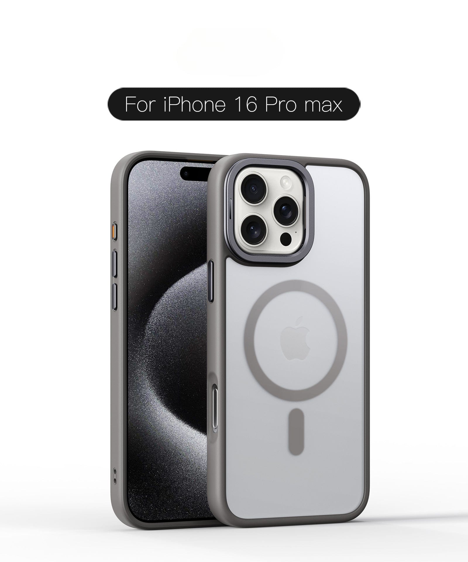 A clear MagSafe iPhone 16 Pro Max Case with Invisible Stand, featuring TPU material for anti-scratch and drop protection, is shown on an iPhone with three rear cameras and a MagSafe circle. The text "For iPhone 16 Pro Max" appears at the top of the image.