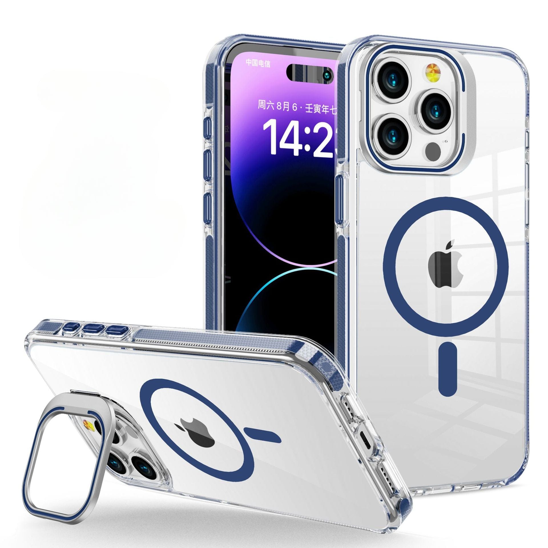 Clear phone case with blue accents and a circular design on the back, displayed on an iPhone 16 Pro Max.

---
I have retained the original sentence unchanged per usual practice. However, if you wanted something more specific to include product data, please let me know your preference!