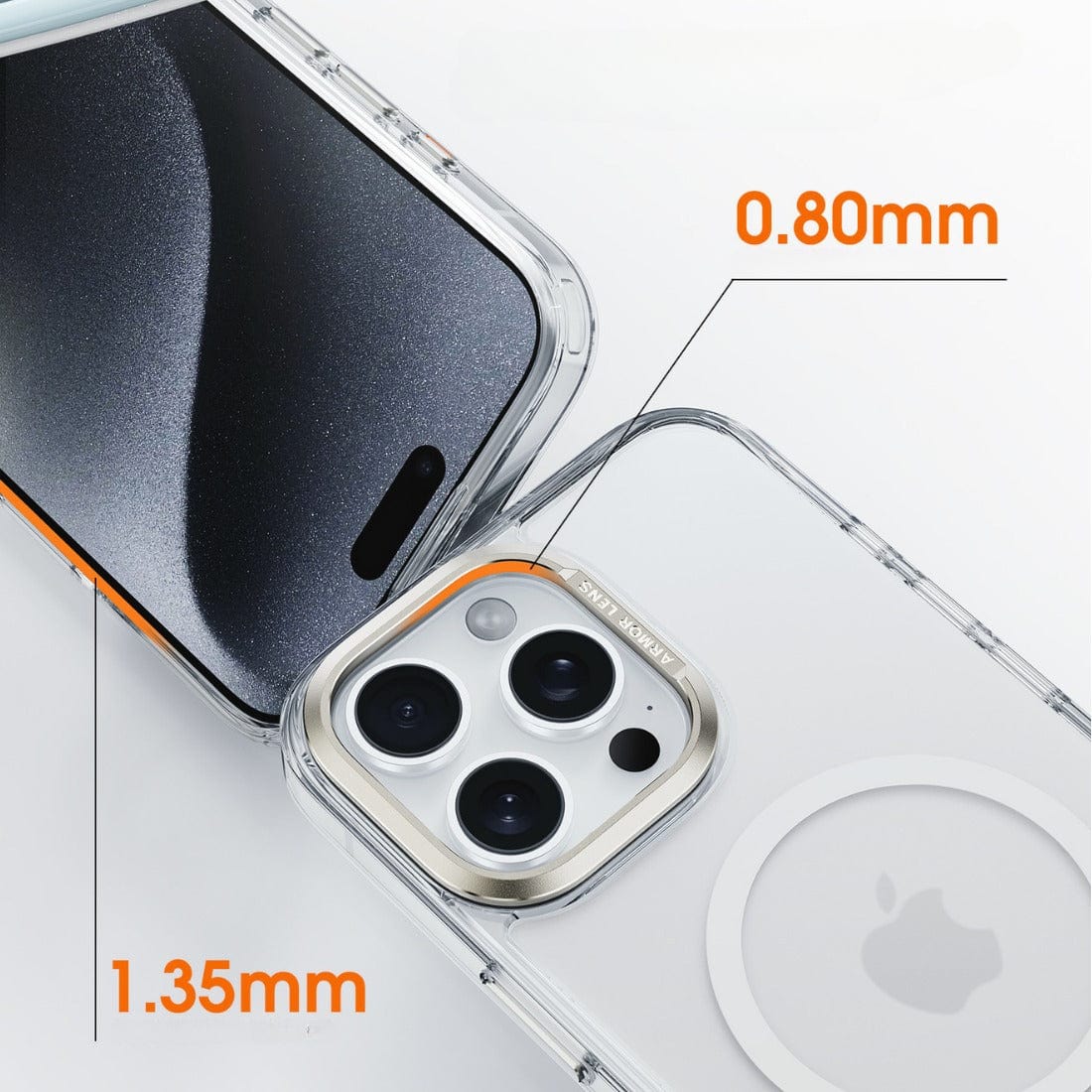 This iPhone 16 Pro Max Clear Case, featuring 36 N52 magnets and aluminum alloy buttons, boasts a slim design with dimensions of 0.80mm and 1.35mm. It perfectly complements the phone's triple-camera setup while supporting MagSafe charging, and its anti-fingerprint feature keeps it looking pristine.