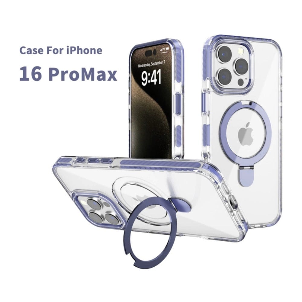 Clear iPhone 16 Pro Max Case with Ring Holder, MagSafe Compatible, High-Gloss Finish, and Shockproof Protective Cover beautifully showcasing both the front and back of your phone.