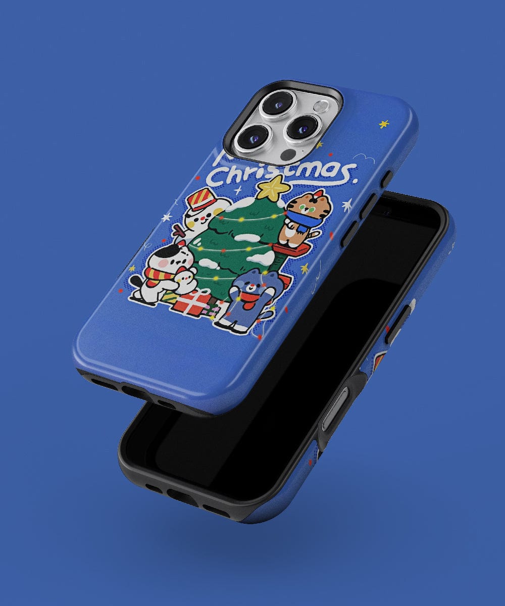 Celebrate the holidays with the "Merry Christmas Cartoon iPhone 16 Pro Max Case," featuring cute characters decorating a tree against a blue backdrop. This festive case not only provides dual-layer protection for your phone but is also MagSafe compatible, making it the perfect mix of holiday cheer and functionality.