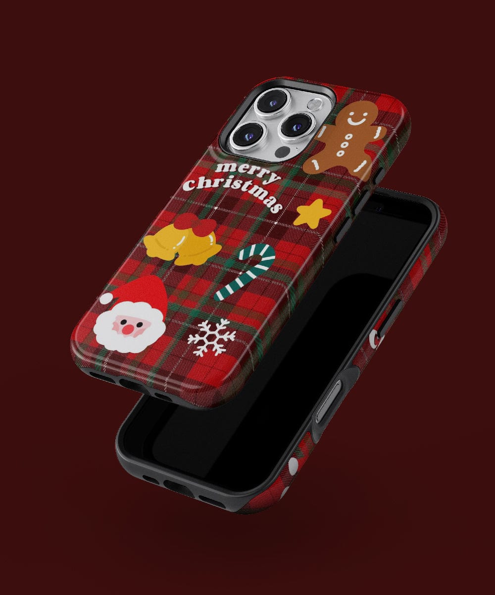 Experience holiday cheer with the Plaid Christmas iPhone 16 Pro Max Case. This classic holiday design showcases Santa, gingerbread, candy cane, and snowflake icons on a vibrant red background. MagSafe compatible and offering sturdy dual-layer protection, this stylish case is perfect for celebrating the festive season.