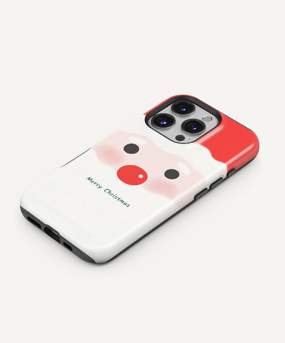 An iPhone 16 Pro Max case showcasing a minimalist Santa design with "Merry Christmas" text, featuring MagSafe compatibility and dual-layer protection.