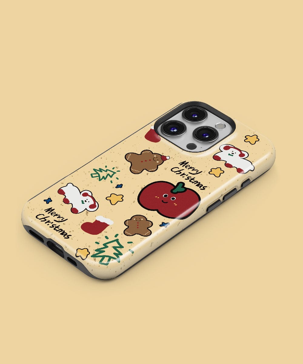 The Cute Christmas Treats iPhone 16 Pro Max Case showcases whimsical holiday designs with gingerbread, stockings, and stars on a light background. It's MagSafe-compatible and provides dual-layer protection to combine style and durability for your device throughout the holiday season.