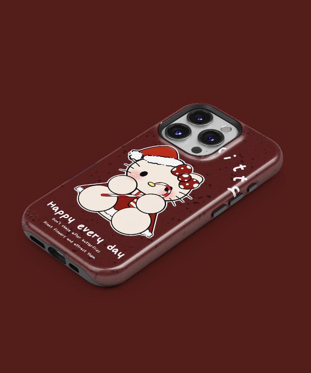 The Christmas Lucky Kitty iPhone 16 Pro Max Case embellishes this smartphone with a festive cartoon cat in a Santa hat against an eye-catching red background. Its MagSafe-Compatible design offers ease of use, while the text warmly reminds you: "Happy every day" and "Don't forget who you are.