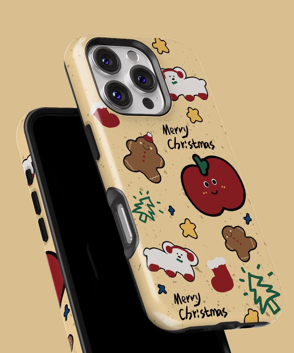 The Cute Christmas Treats iPhone 16 Pro Max Case provides dual-layer protection and showcases a festive gingerbread, stockings, and stars design on a beige background. Additionally, it is MagSafe-compatible for effortless integration with your wireless accessories.