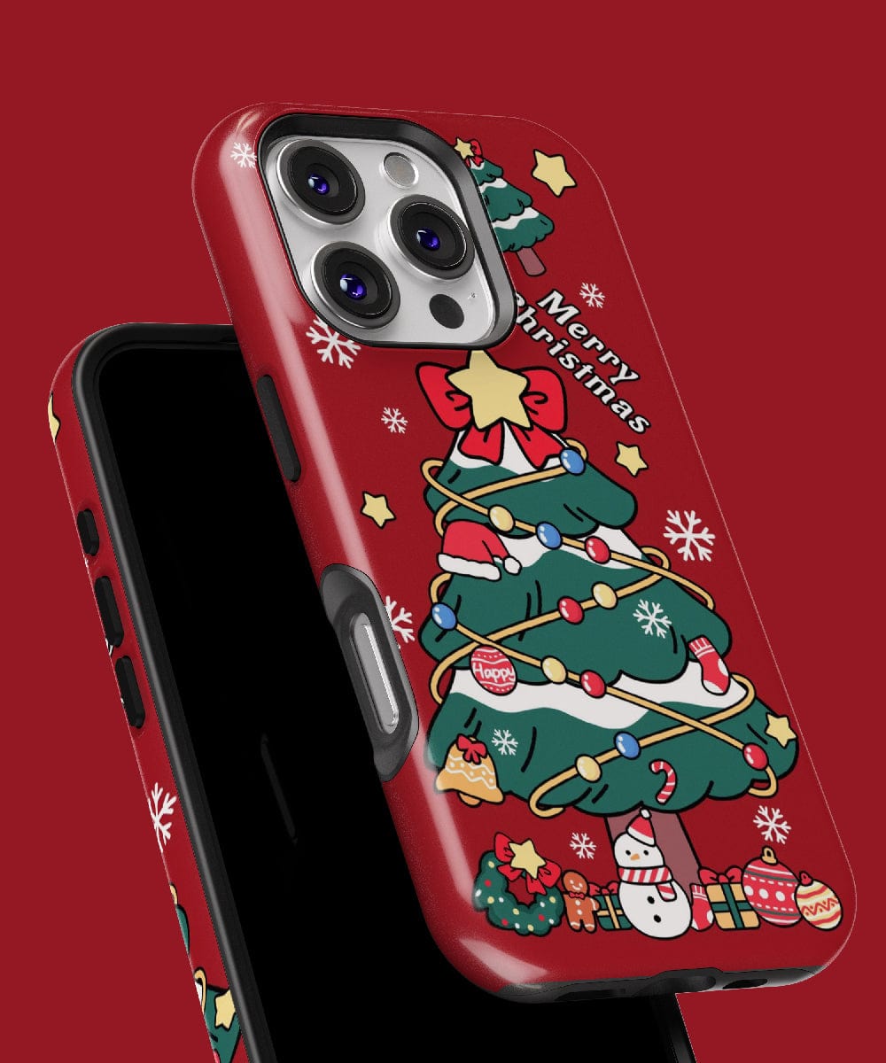 Introducing the Christmas Tree iPhone 16 Pro Max Case, a festive holiday design featuring cute ornaments and snowflakes with the phrase "Merry Christmas" in white. This red MagSafe compatible case provides dual-layer protection to ensure your phone stays safe and stylish throughout the holiday season.