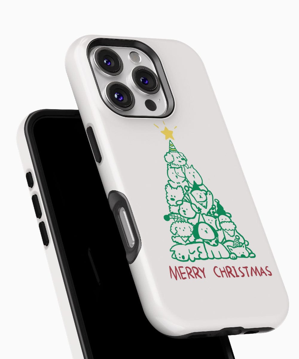 MagSafe-compatible iPhone 16 Pro Max case featuring a minimalist holiday design with cartoon dogs, complete with "Merry Christmas" text.